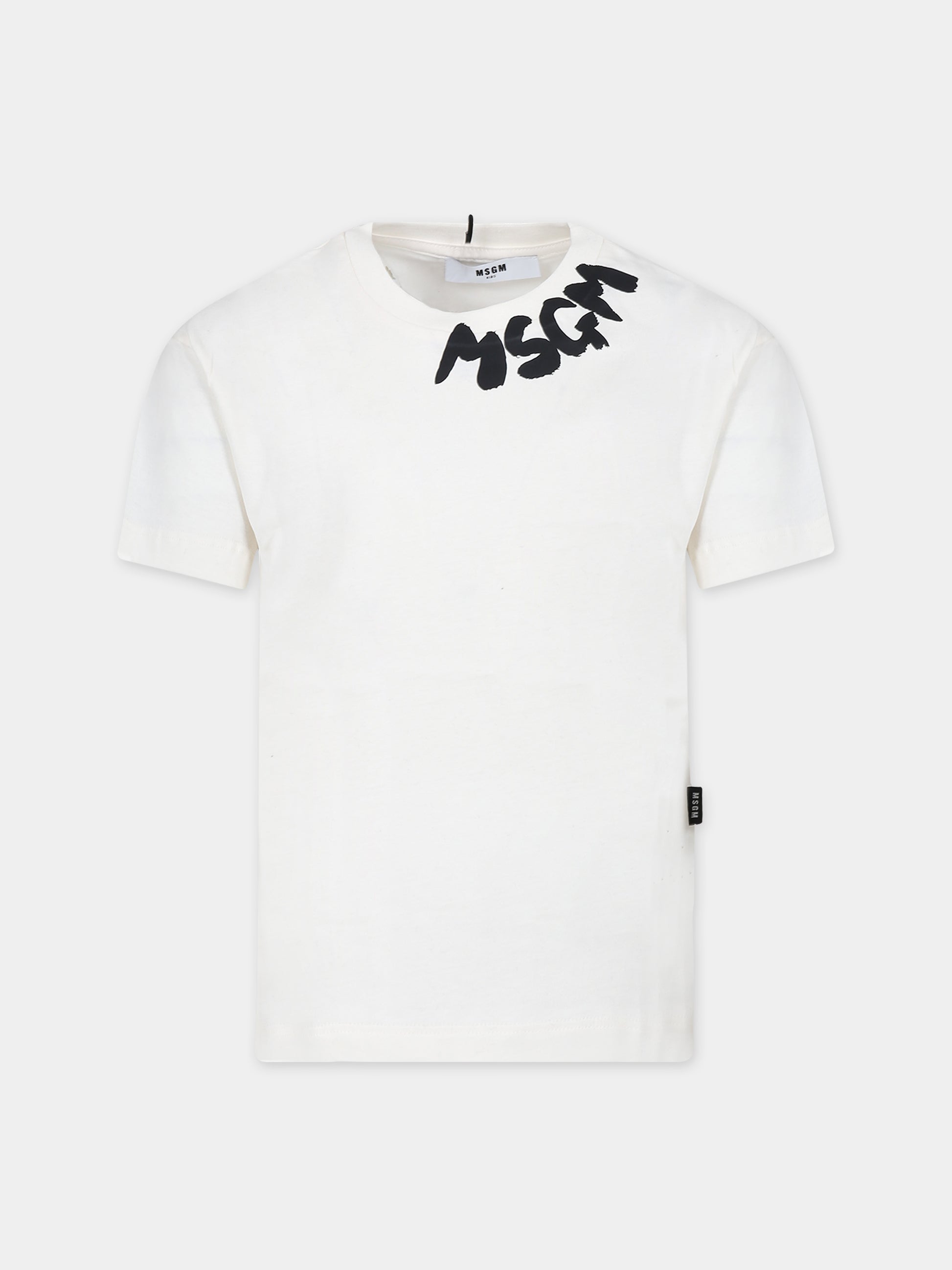 T-shirt avorio per bambini con logo,Msgm Kids,F3MSJUTH205 013