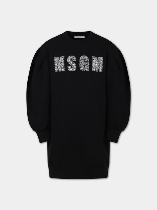 Vestito nero per bambina con logo,Msgm Kids,F3MSJGDR138 110