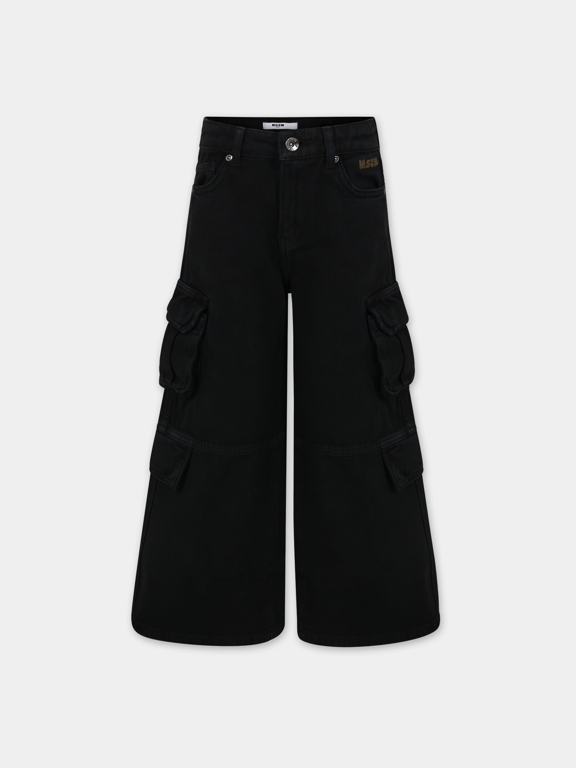 Jeans neri per bambina con logo,Msgm Kids,F3MSJGDP050 110