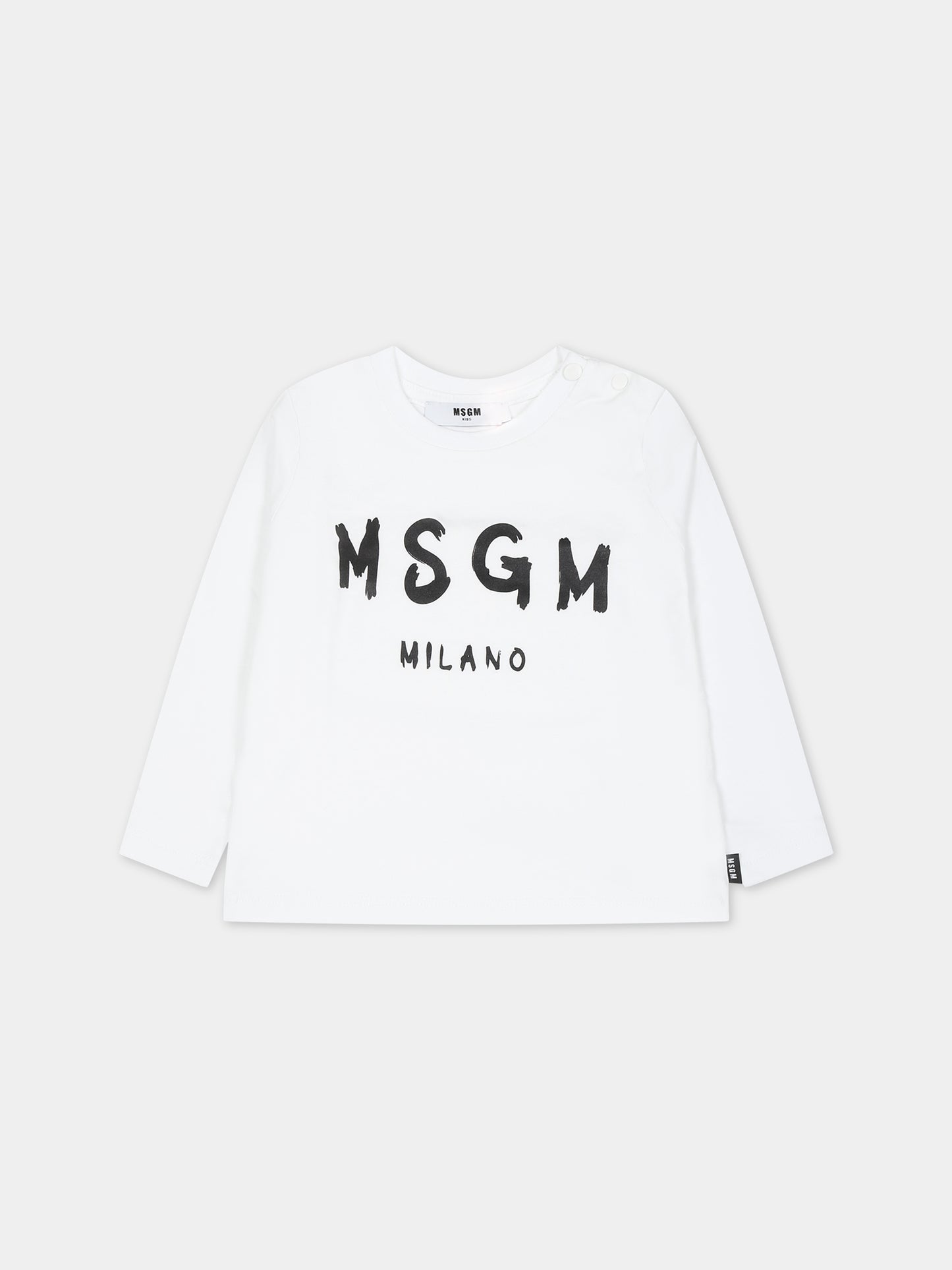 White t-shirt for baby kids with logo,Msgm Kids,F3MSUNTH044 001