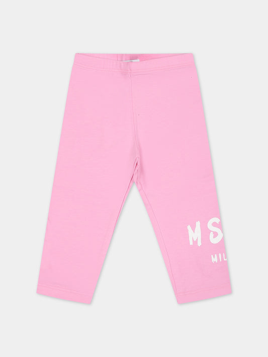 Leggings rosa per neonata con logo,Msgm Kids,F3MSNGLG039 042
