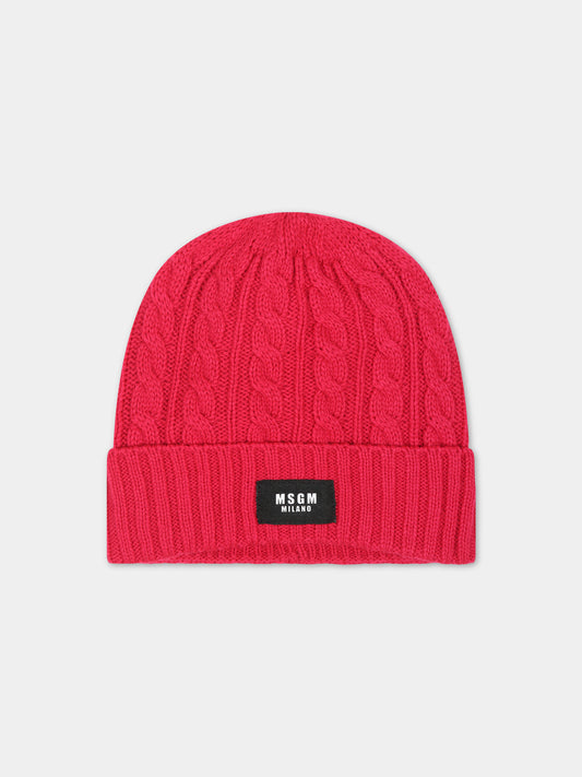 Berretto fucsia per bambina con logo,Msgm Kids,F3MSJUHT057 044