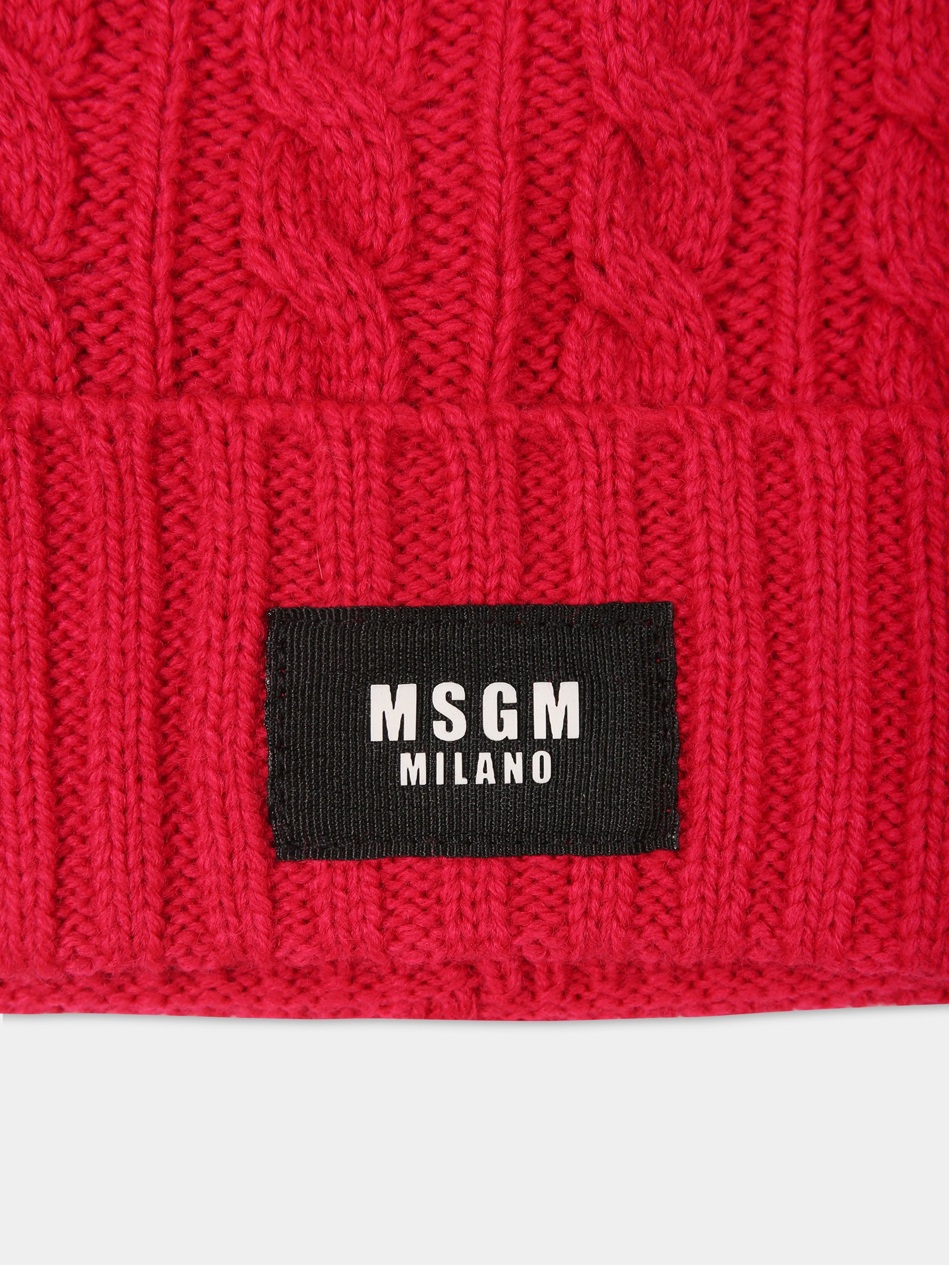 Berretto fucsia per bambina con logo,Msgm Kids,F3MSJUHT057 044