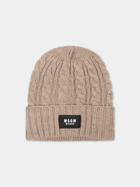 Berretto beige per bambini con logo,Msgm Kids,F3MSJUHT057 015
