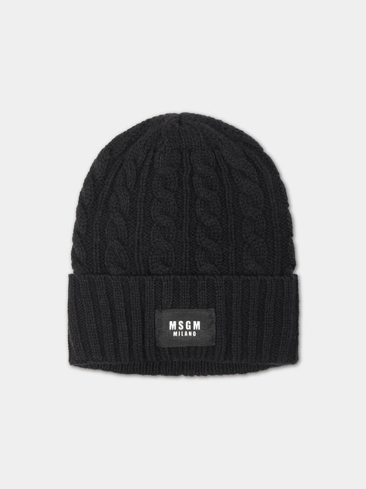 Berretto nero per bambini con logo,Msgm Kids,F3MSJUHT057 110