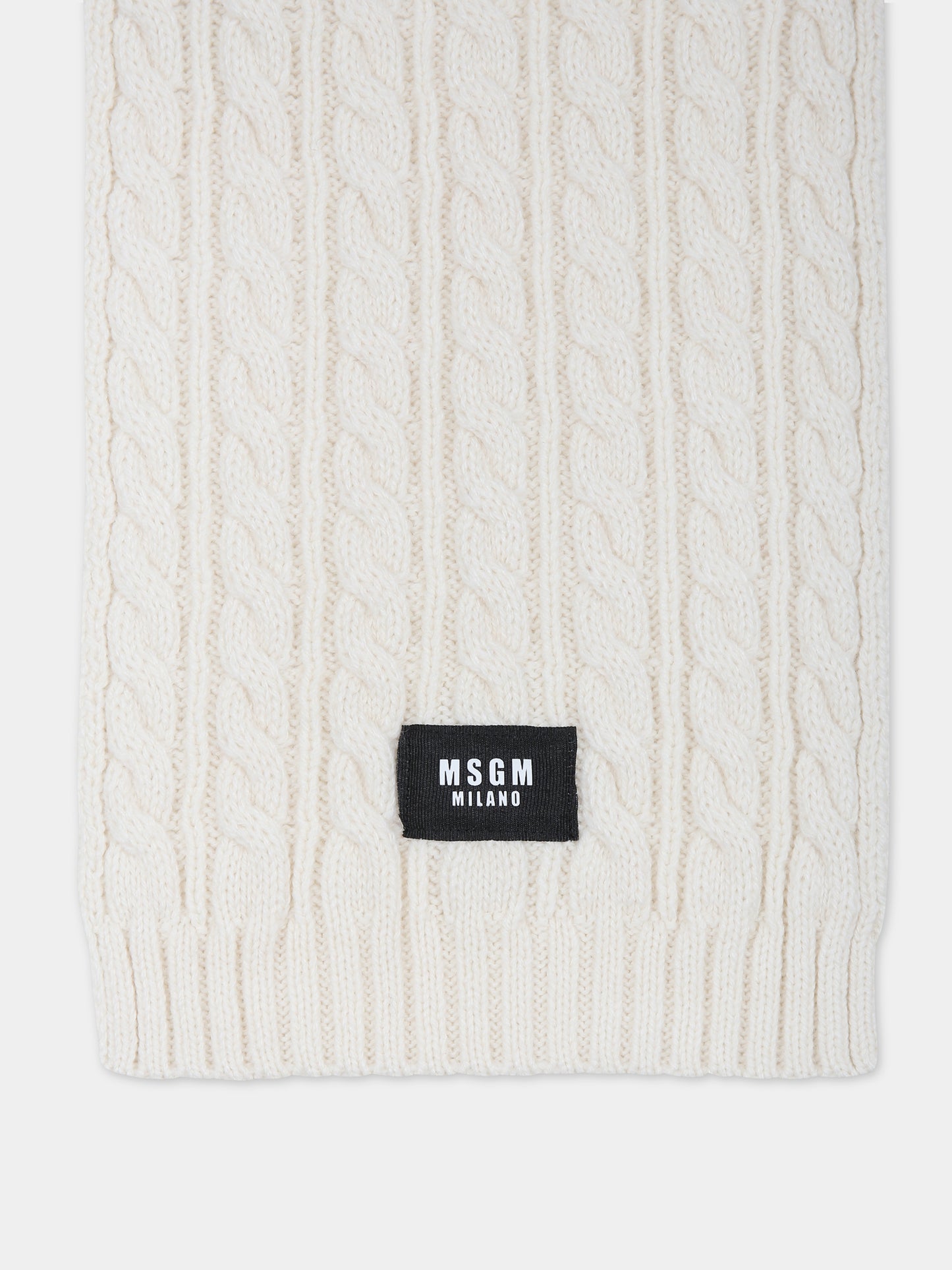 Sciarpa avorio per bambini con logo,Msgm Kids,F3MSJUSC056 013