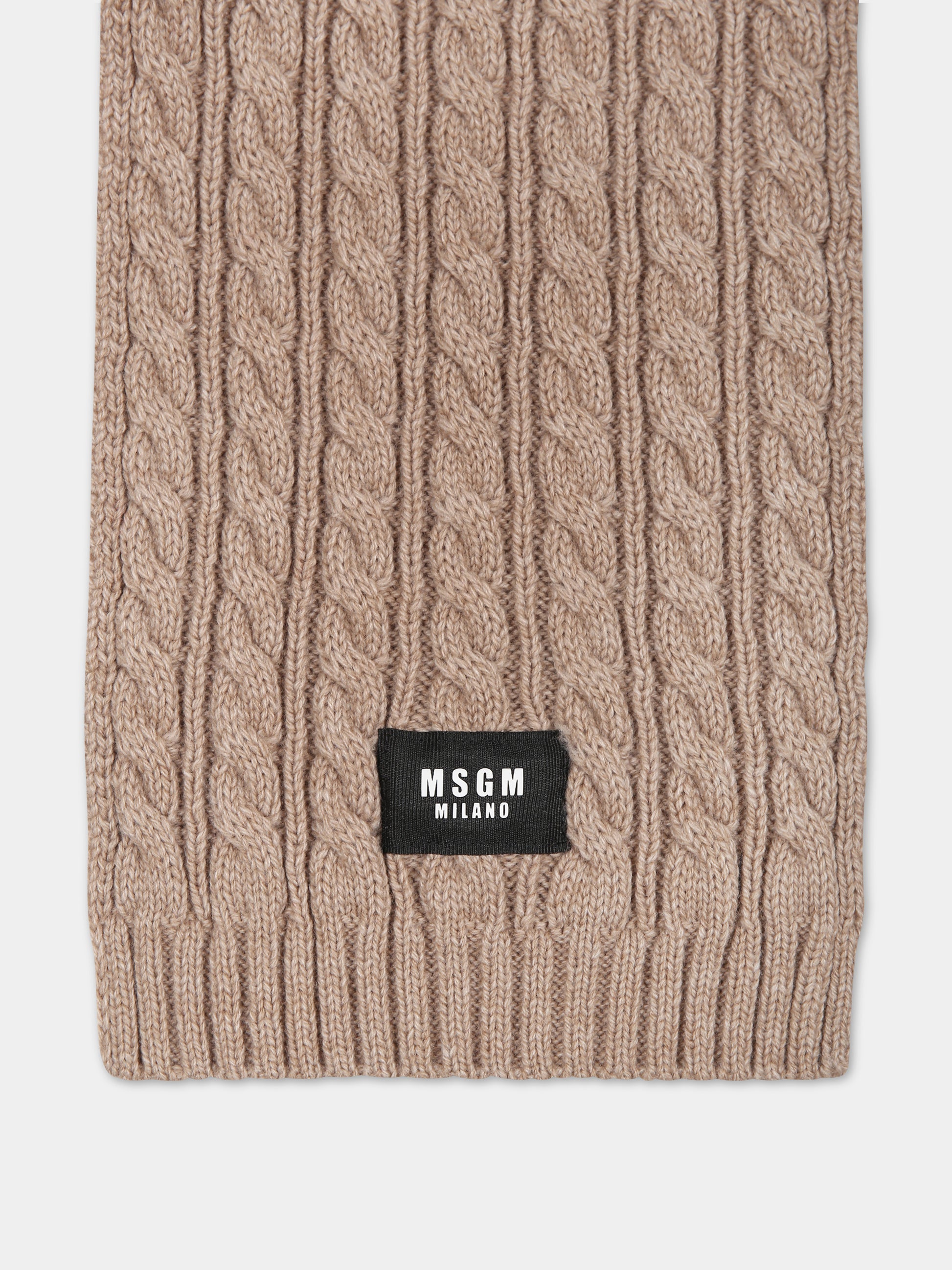 Sciarpa beige per bambini con logo,Msgm Kids,F3MSJUSC056 015