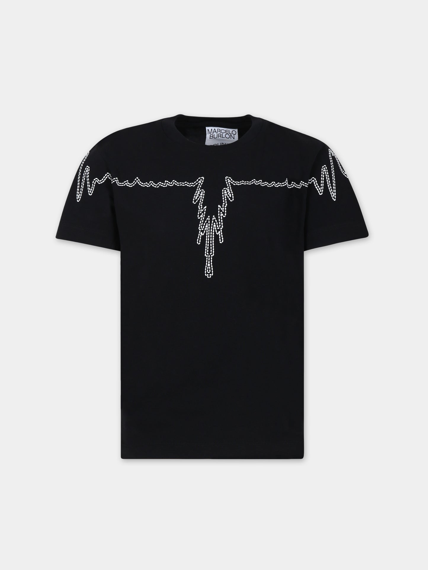 T-shirt nera per bambino con ali,Marcelo Burlon Kids,CBAA001F23JER0041001