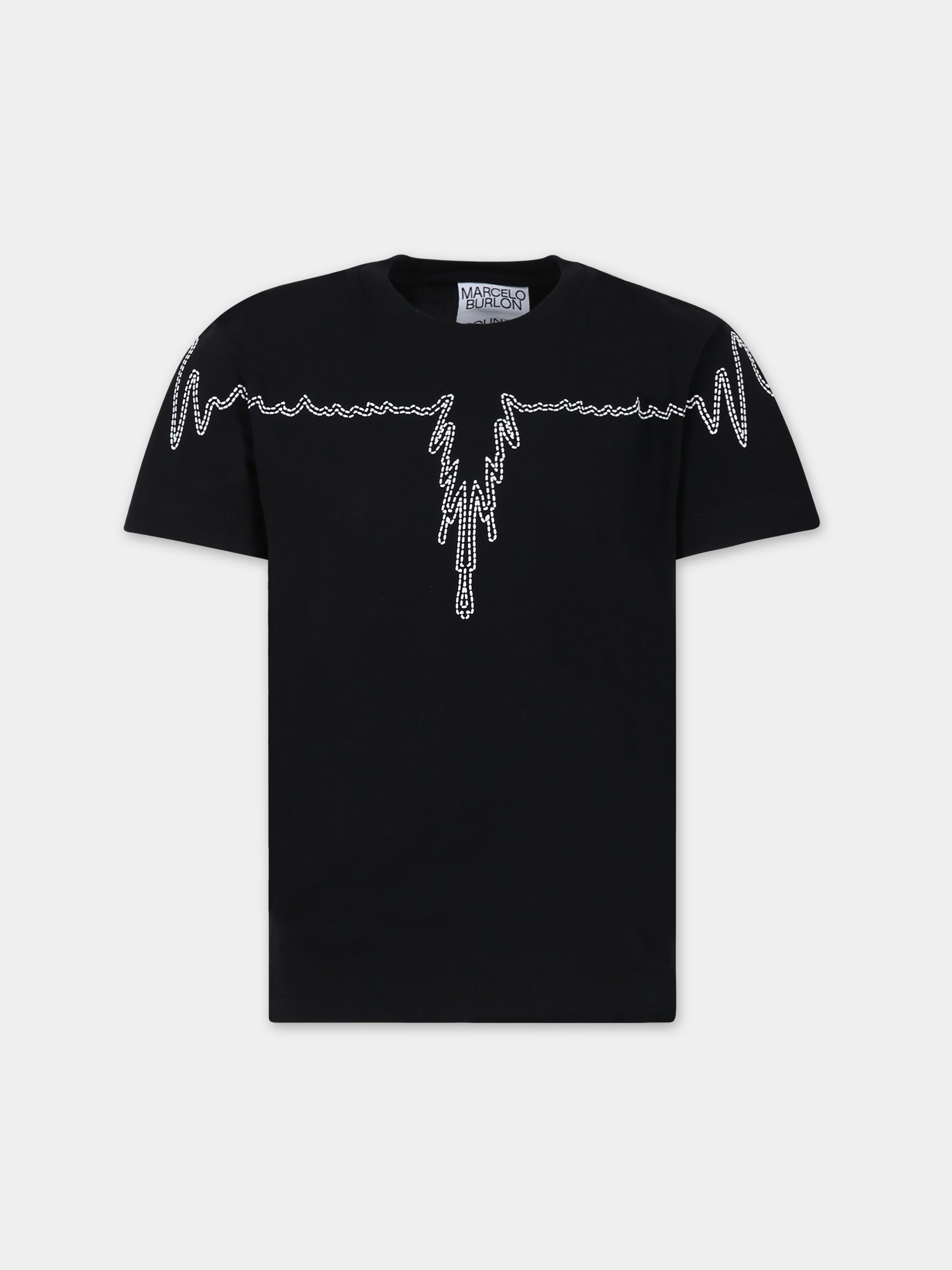 T-shirt nera per bambino con ali,Marcelo Burlon Kids,CBAA001F23JER0041001
