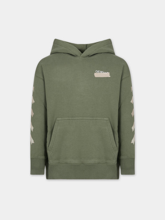 Felpa verde per bambino con logo,Off White,OBBB001F23FLE0045610