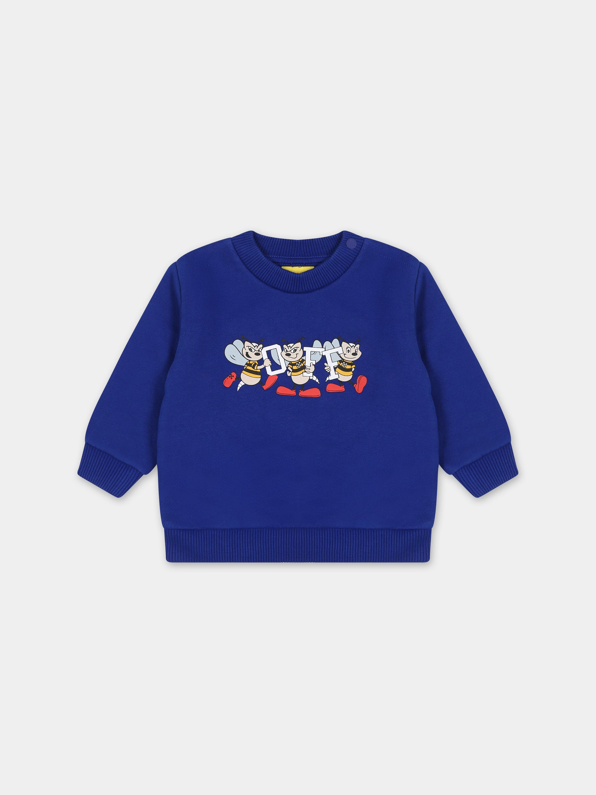 Felpa blu per neonato con stampa logo mascotte,Off White,OBXC001F23FLE0014501