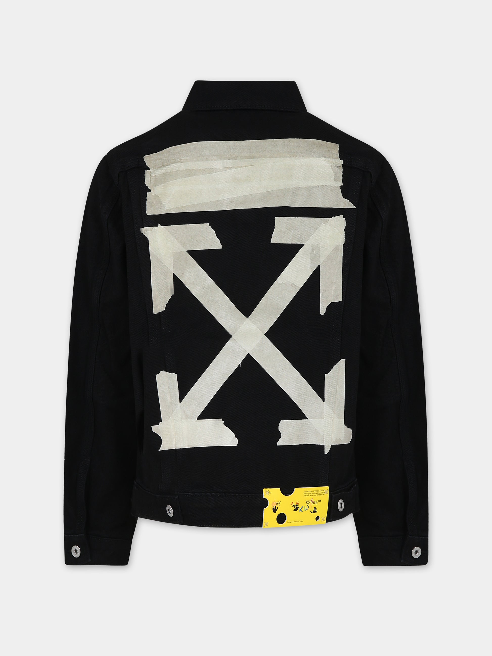 Giubboto denim di jeans nero per bambini con logo,Off White,OBYE001F23DEN0020701