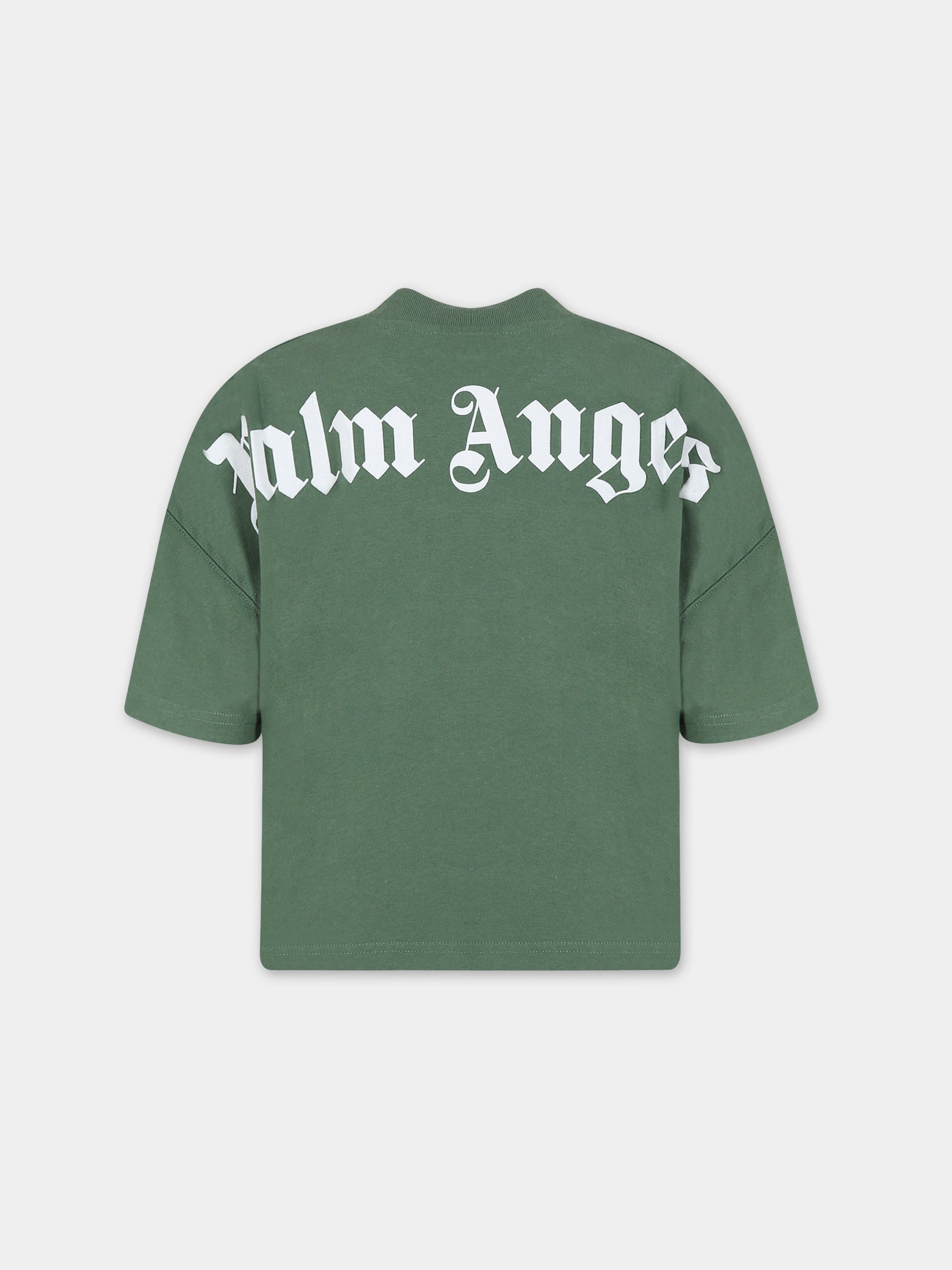 T-shirt verde per bambini con logo,Palm Angels,PBAA002C99JER0015501