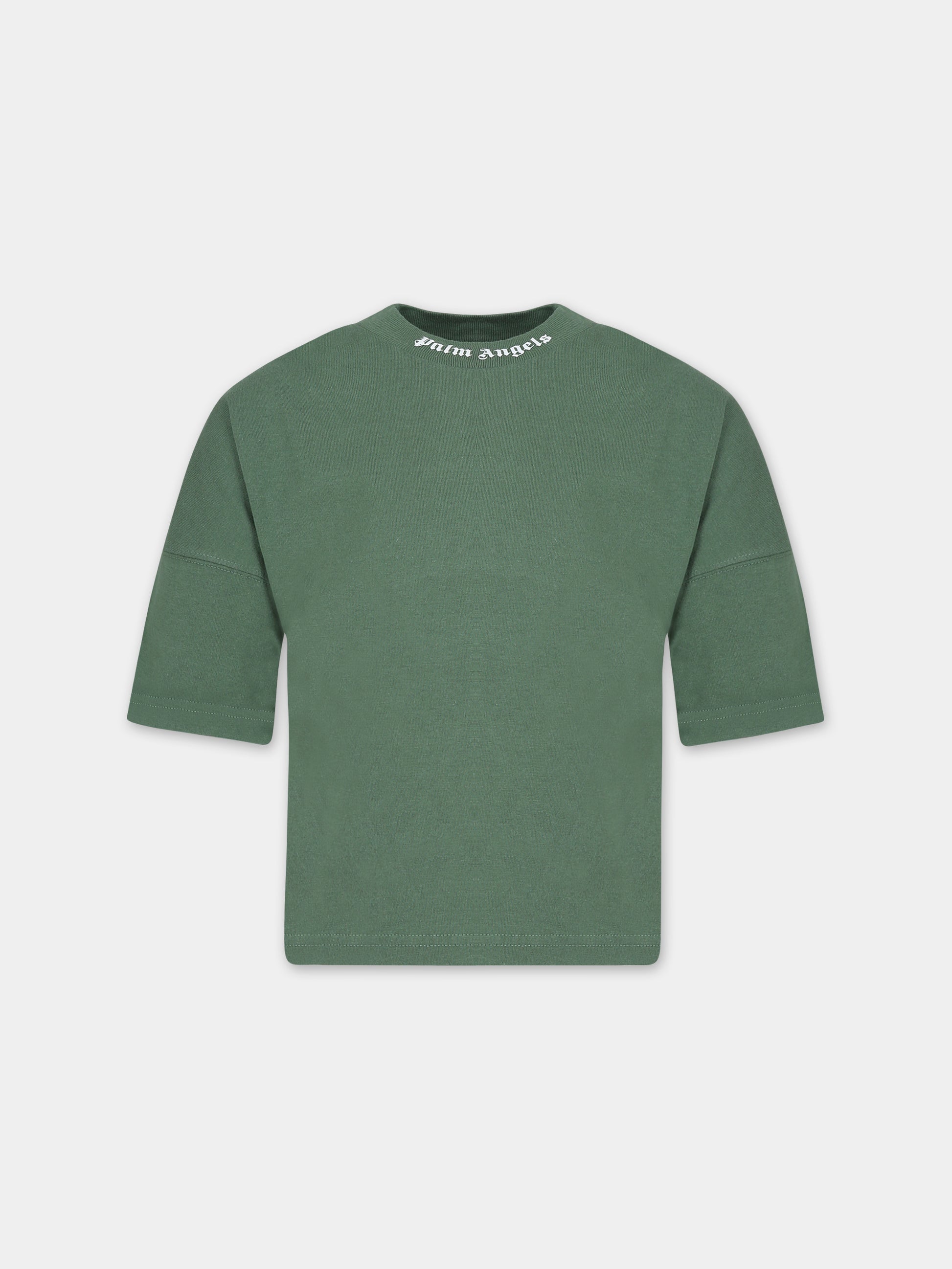 T-shirt verde per bambini con logo,Palm Angels,PBAA002C99JER0015501
