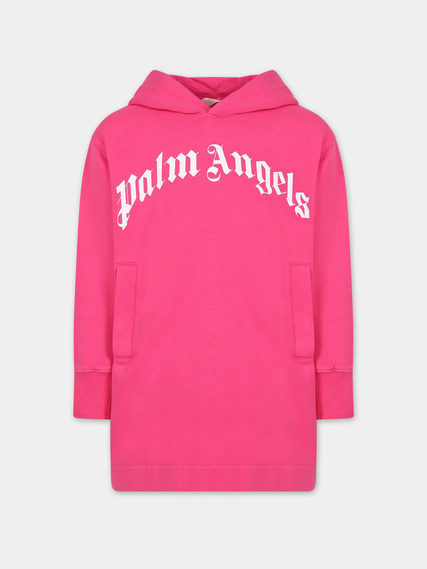 Vestito fucsia per bambina con logo,Palm Angels,PGDB004C99FLE0013201