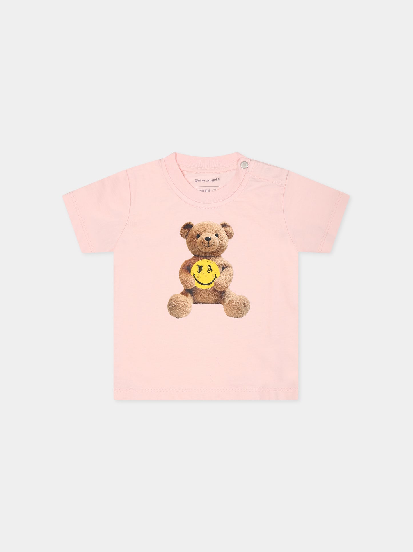 T-shirt rosa per neonata con orso,Palm Angels,PGXB001F23JER0043315