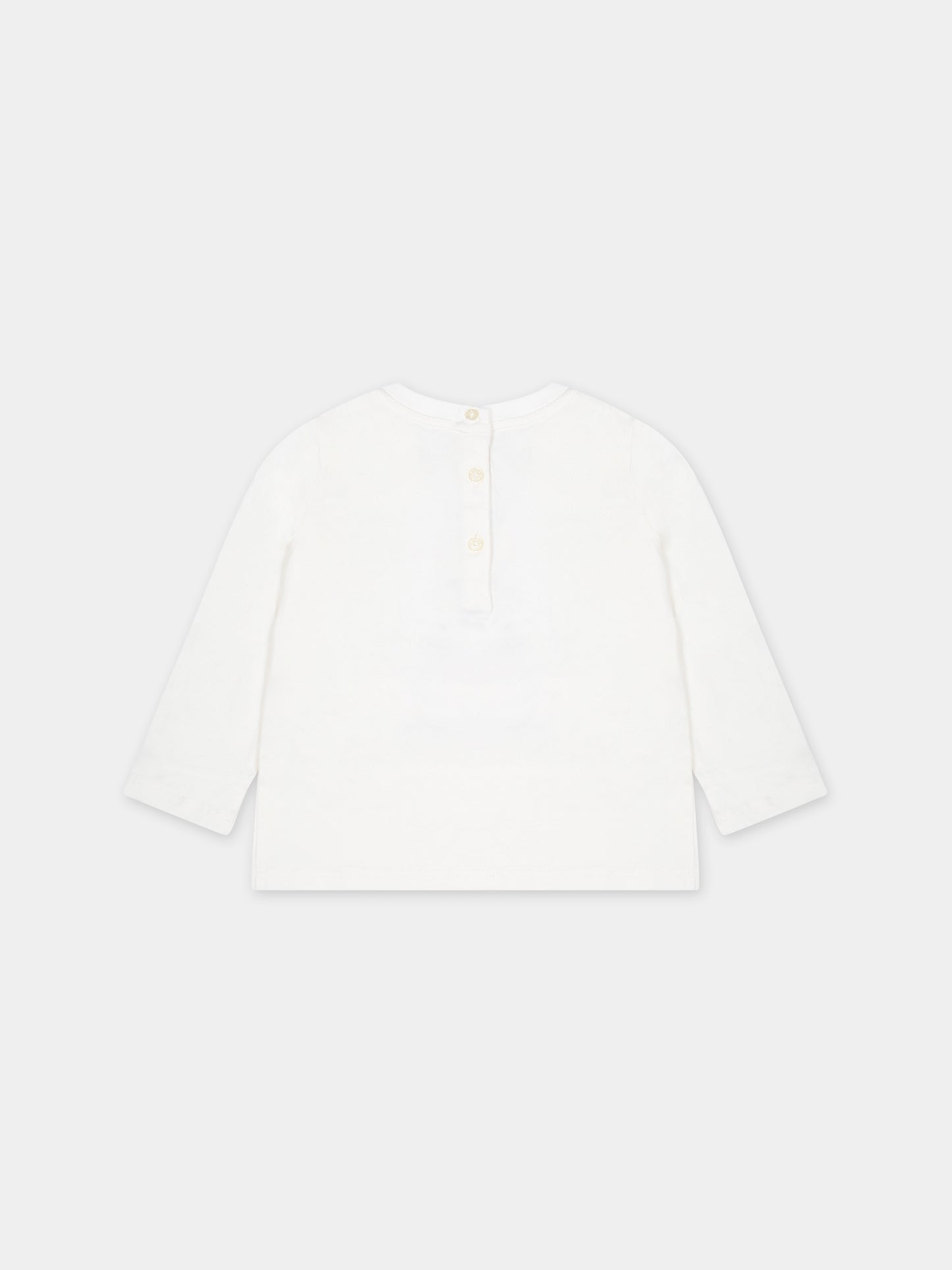 T-shirt avorio per neonata con orso e logo,Ralph Lauren Kids,920452001