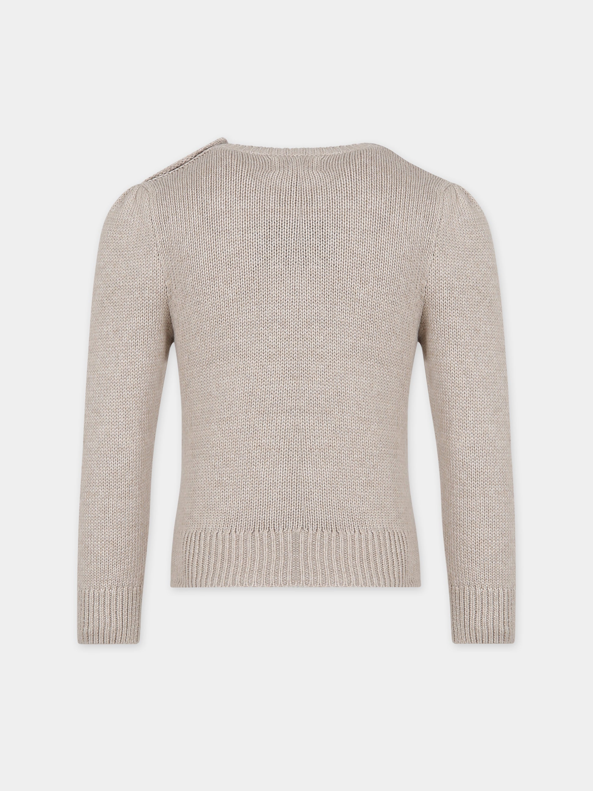 Maglione beige per bambina con orso,Ralph Lauren Kids,919958001