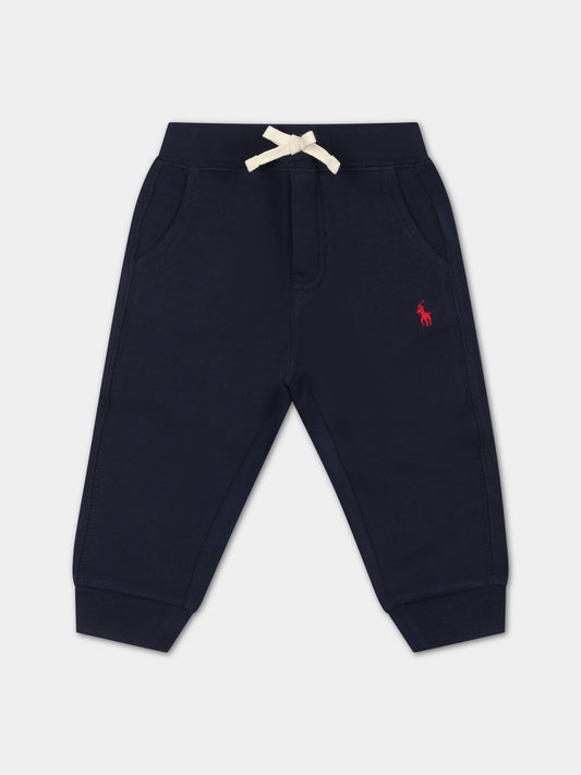 Pantaloni blu per neonato con cavallino,Ralph Lauren Kids,720897003