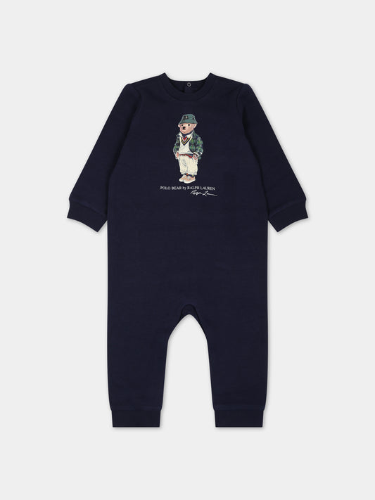 Tutina blu per neonato con orso e logo,Ralph Lauren Kids,920333001