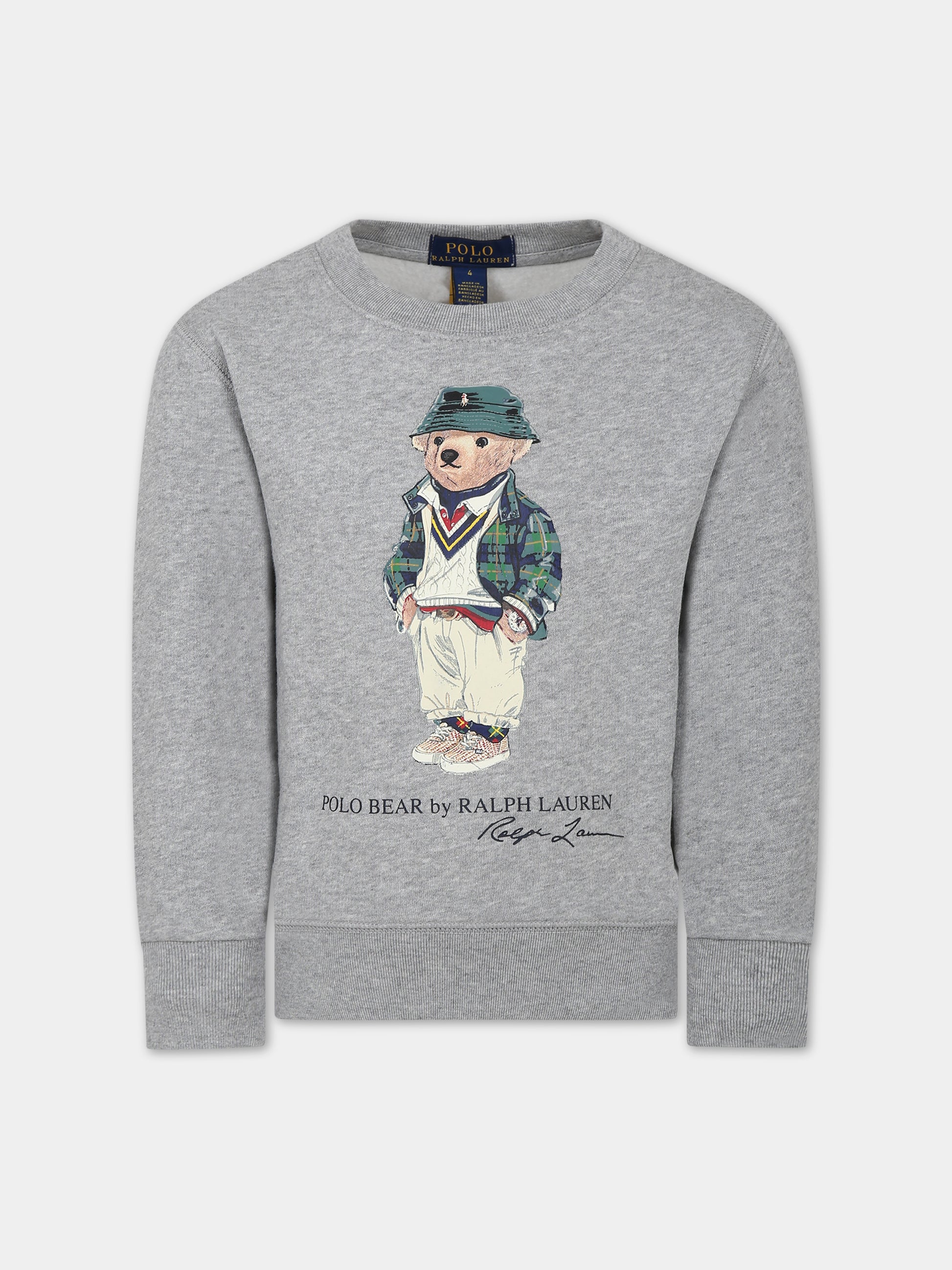 Felpa grigia per bambino con orso e logo,Ralph Lauren Kids,919722001