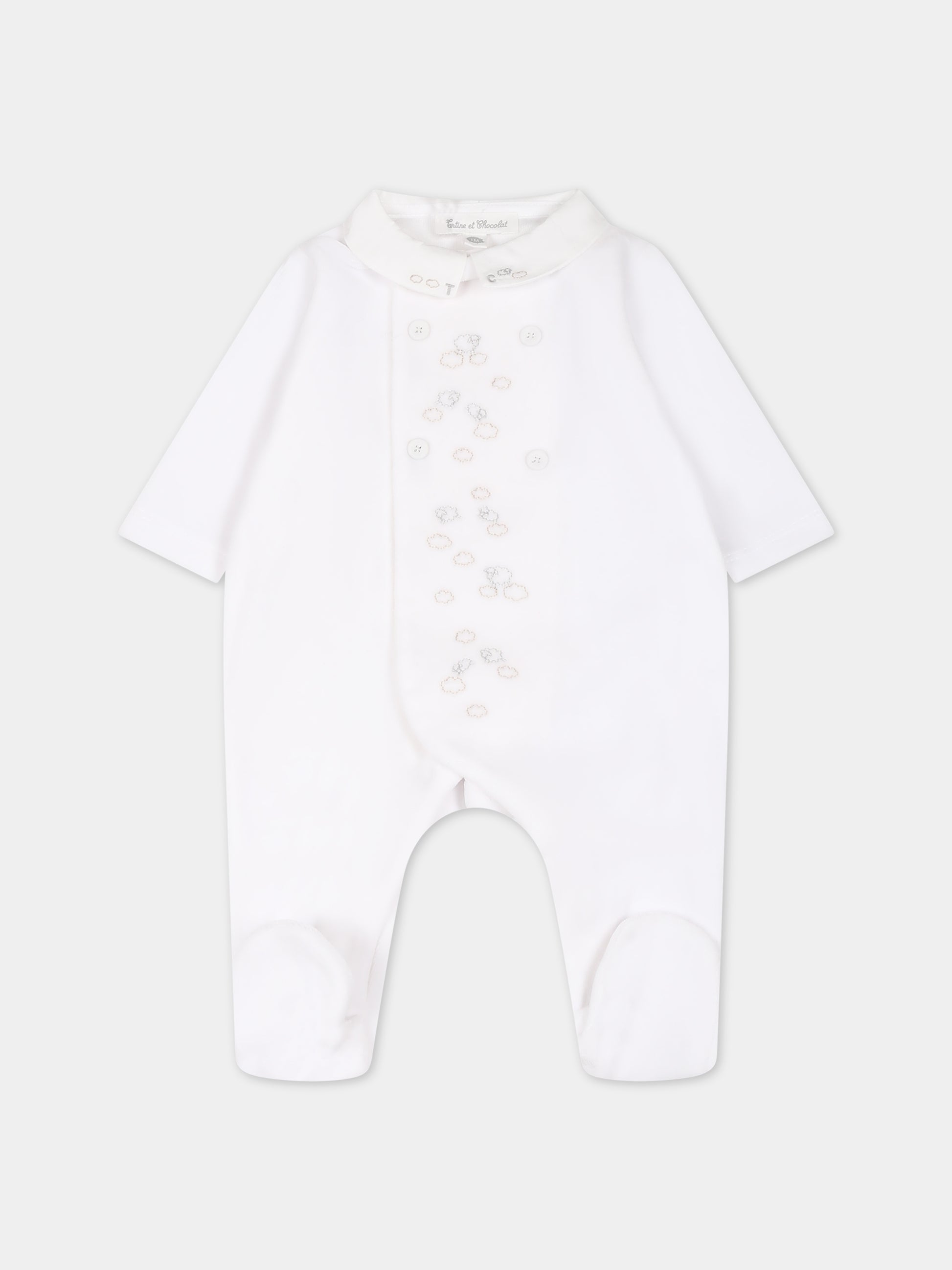 Tutina bianca per neonati con logo,Tartine Et Chocolat,TX54070-01