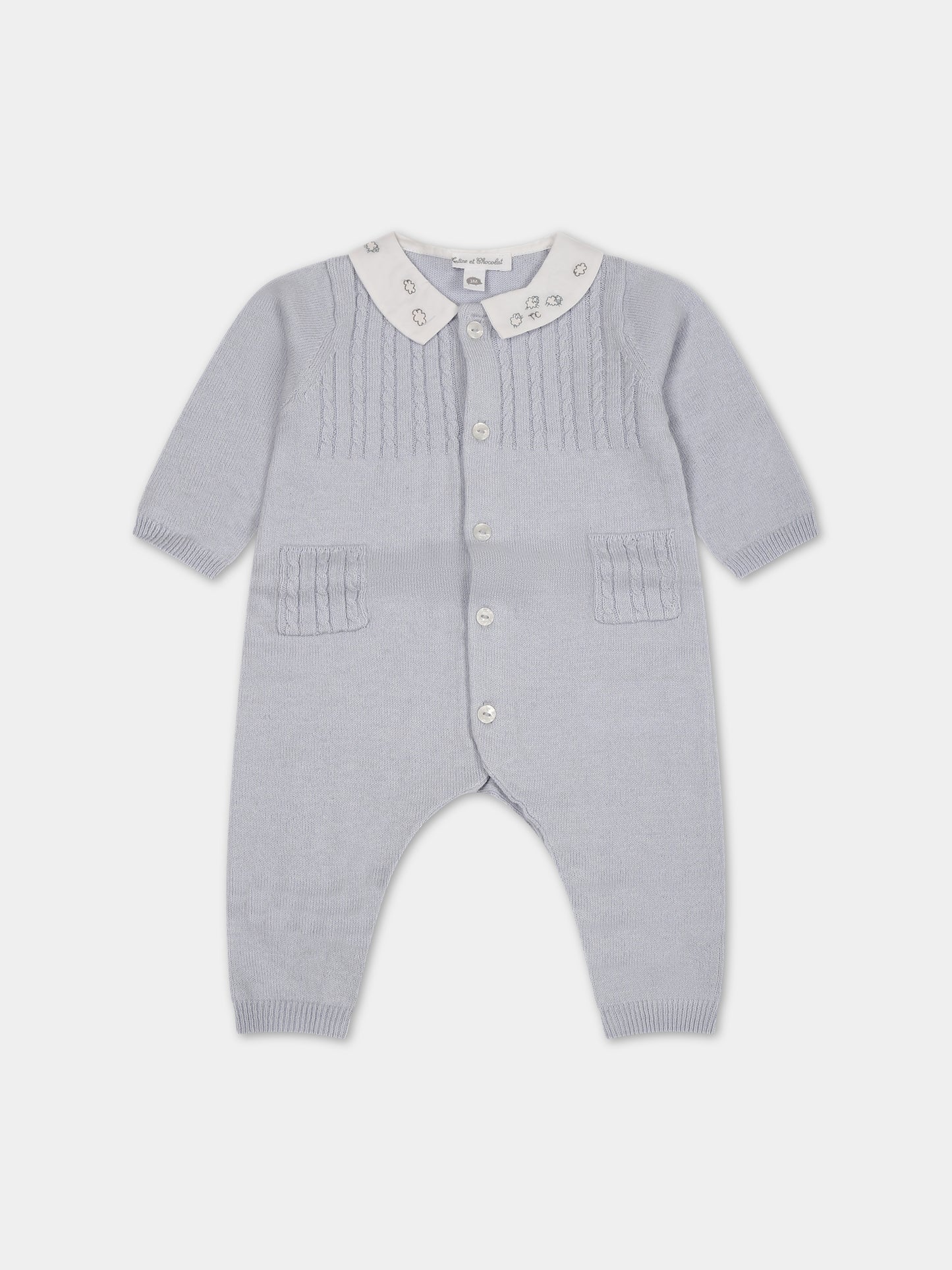 Tutina celeste per neonato con logo,Tartine Et Chocolat,TX32020-42