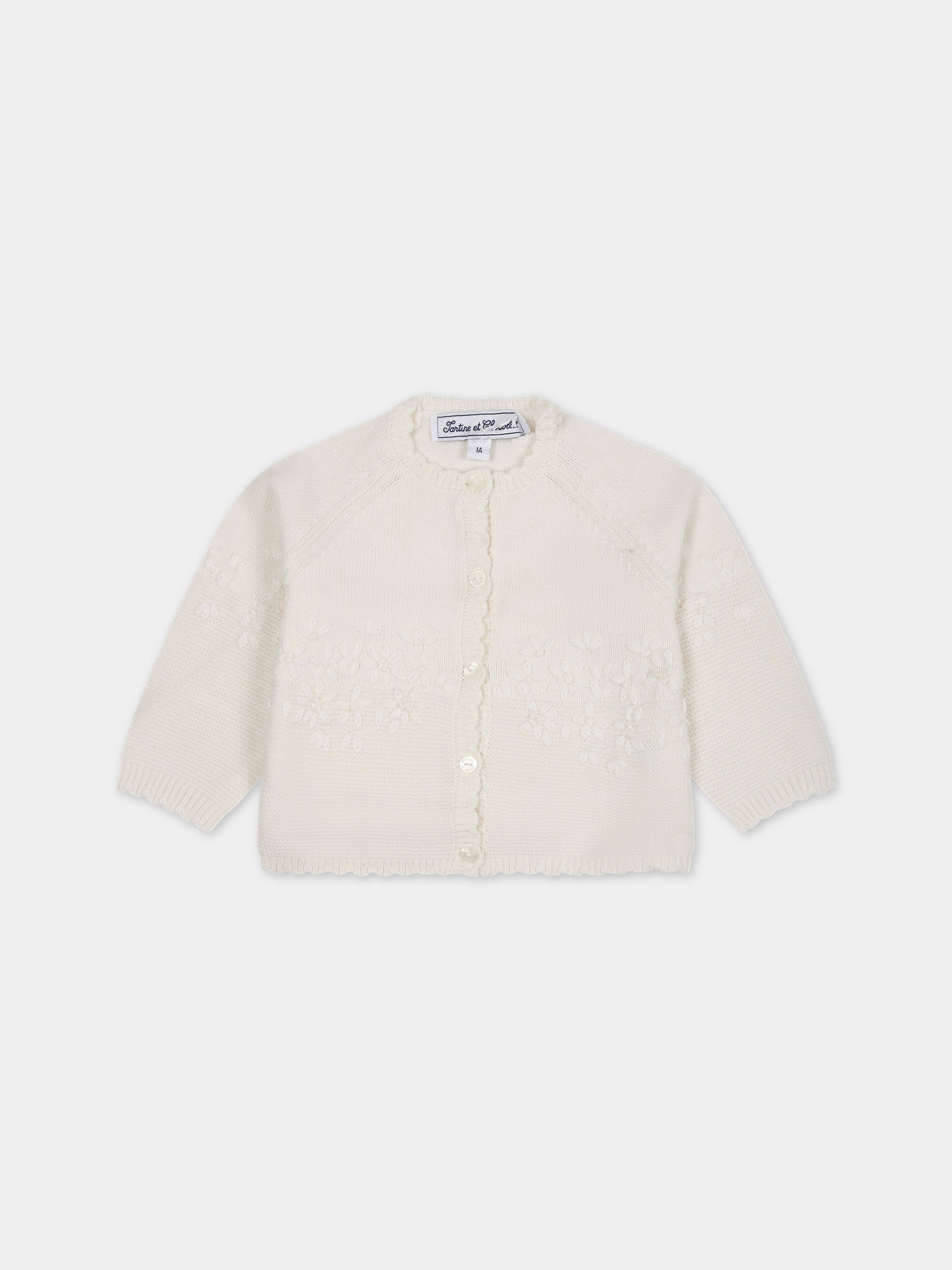 Cardigan avorio per neonata con fiori,Tartine Et Chocolat,TX18031-13