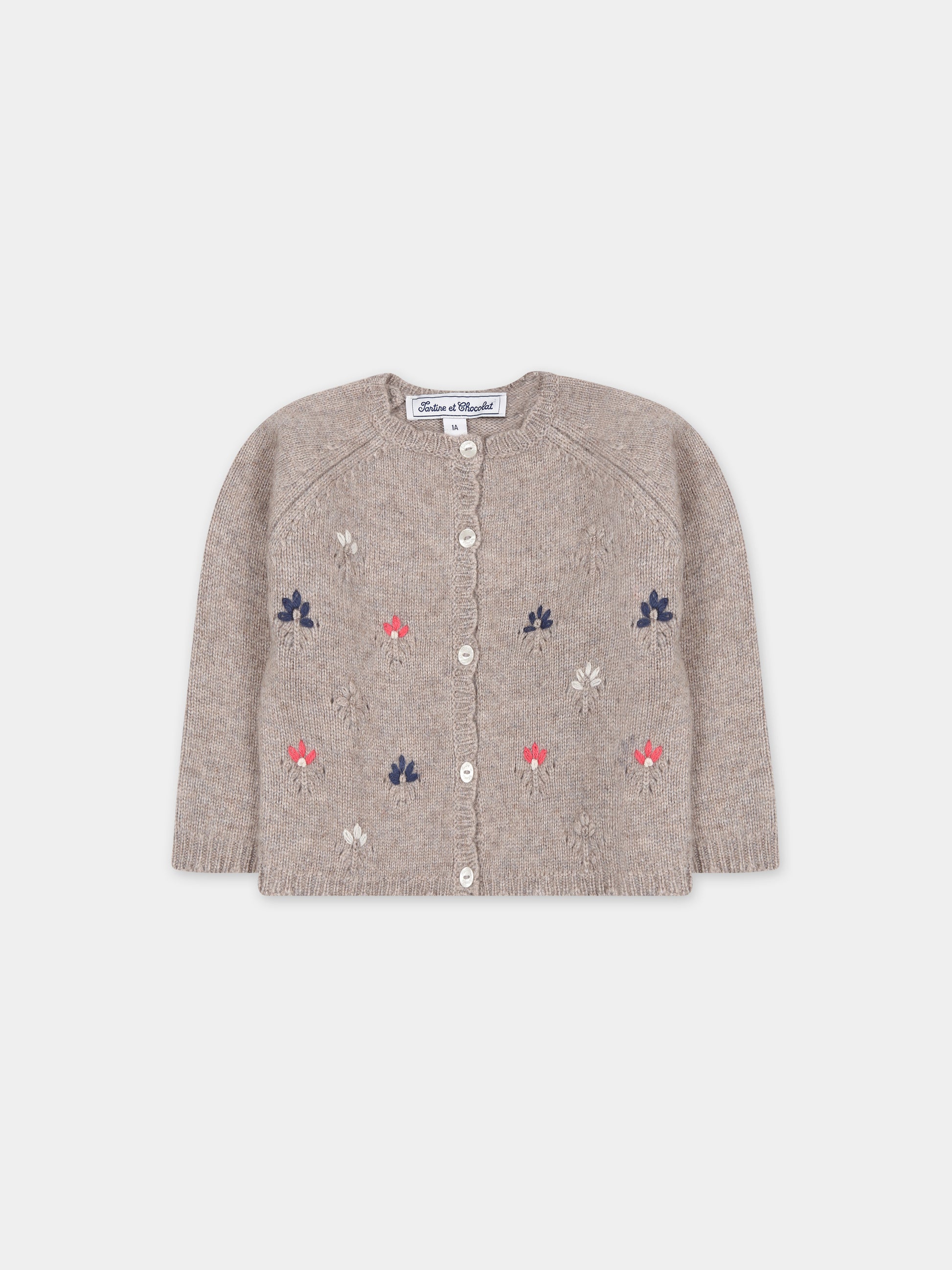 Cardigan beige per neonata con fiori,Tartine Et Chocolat,TX18041-64