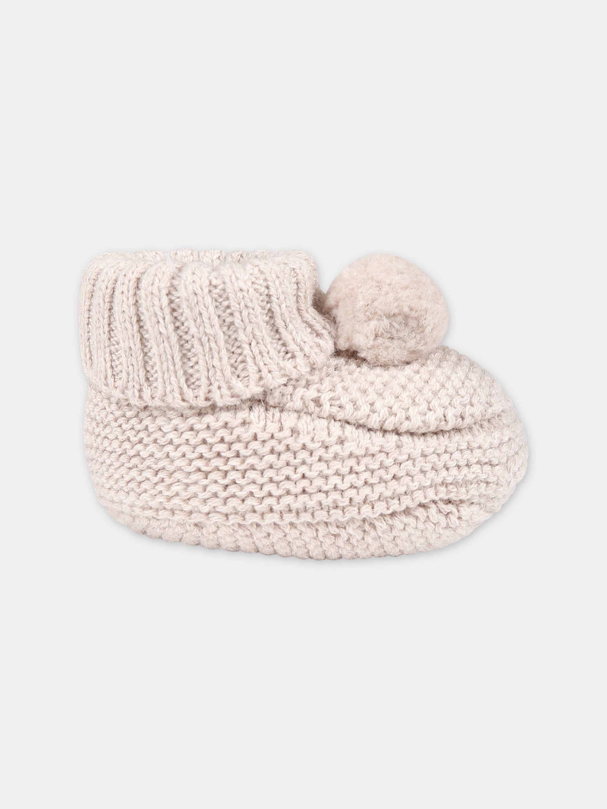 Babbucce beige per neonati con pon pon,Tartine Et Chocolat,TX89020-15