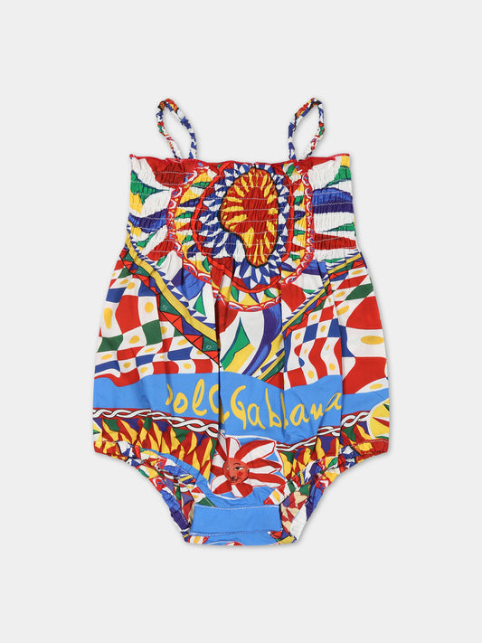 Pagliaccetto bianco per neonata con logo e stampa carretto,Dolce & Gabbana Kids,L21O70 G7J5F HH4KT