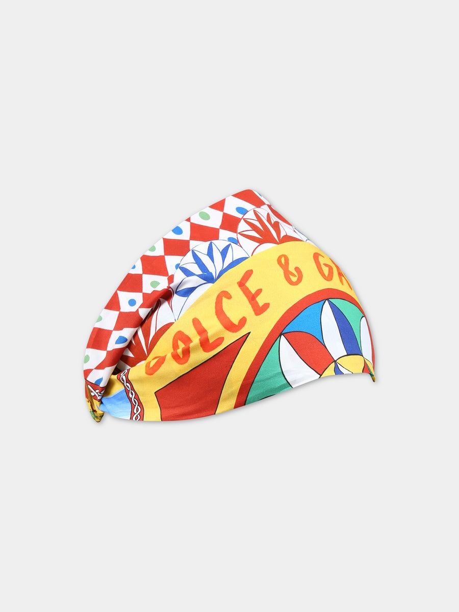 Fascia multicolor per bambina con logo e stampa carretto,Dolce & Gabbana Kids,LB4H91 G7J5G HH4KV