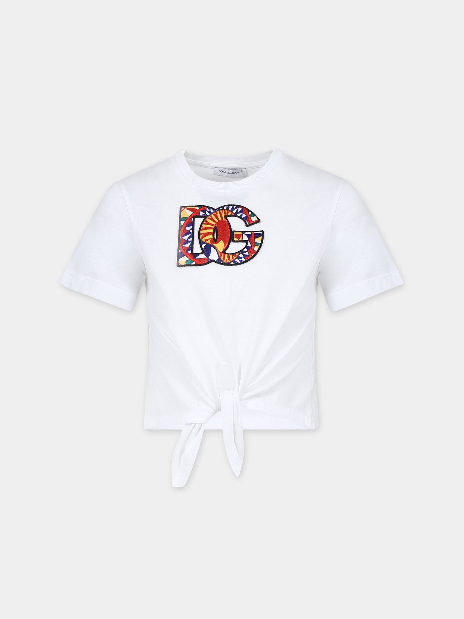 T-shirt bianca per bambina con logo,Dolce & Gabbana Kids,L5JTLP G7J9S W0800