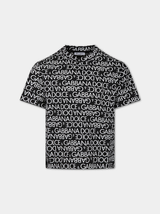 T-shirt nera per bambini con logo,Dolce & Gabbana Kids,L4JTEV HS7MD HNXCW