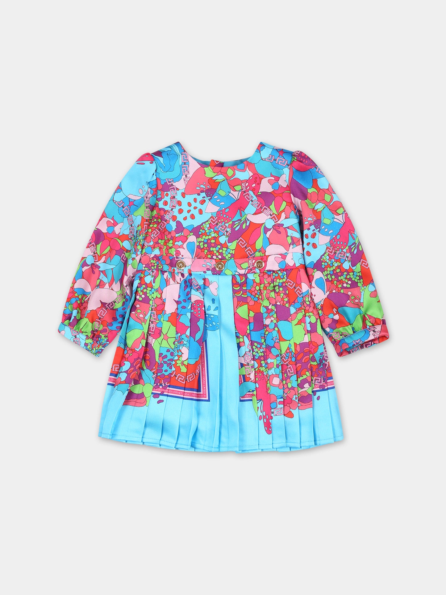 Vestito celste per neonata con stampa floreale,Versace,1006828 1A08364 5V020