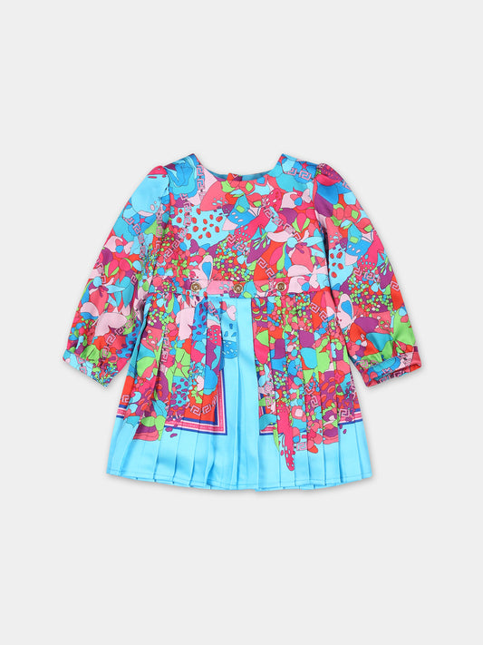 Vestito celste per neonata con stampa floreale,Versace,1006828 1A08364 5V020