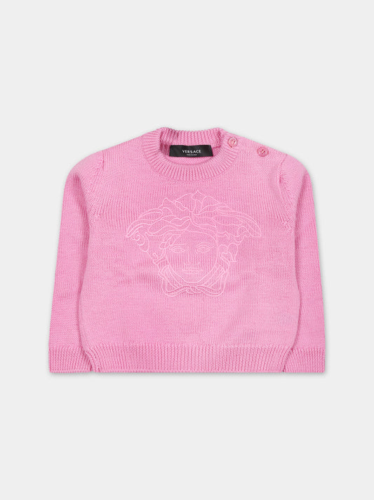 Maglione rosa per neonata con Medusa,Versace,1011441 1A07918 1PK40