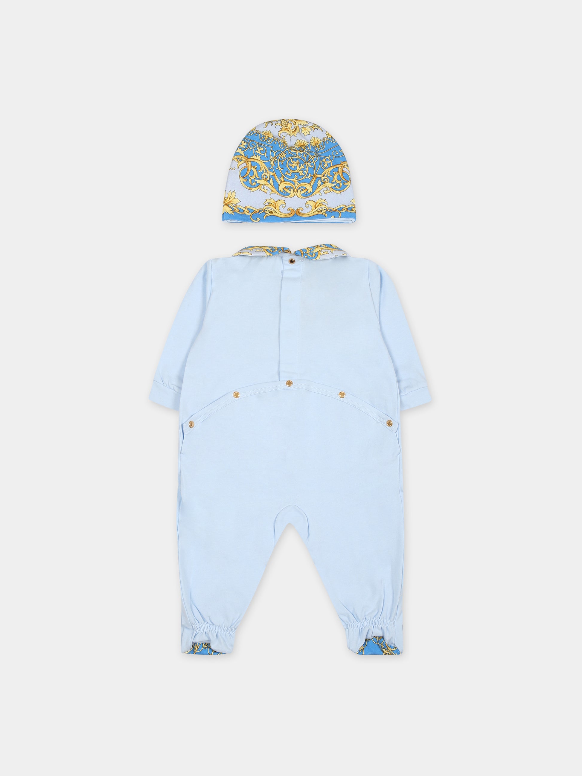 Set celeste per neonato con stampa barocco,Versace,1011060 1A08151 2V000