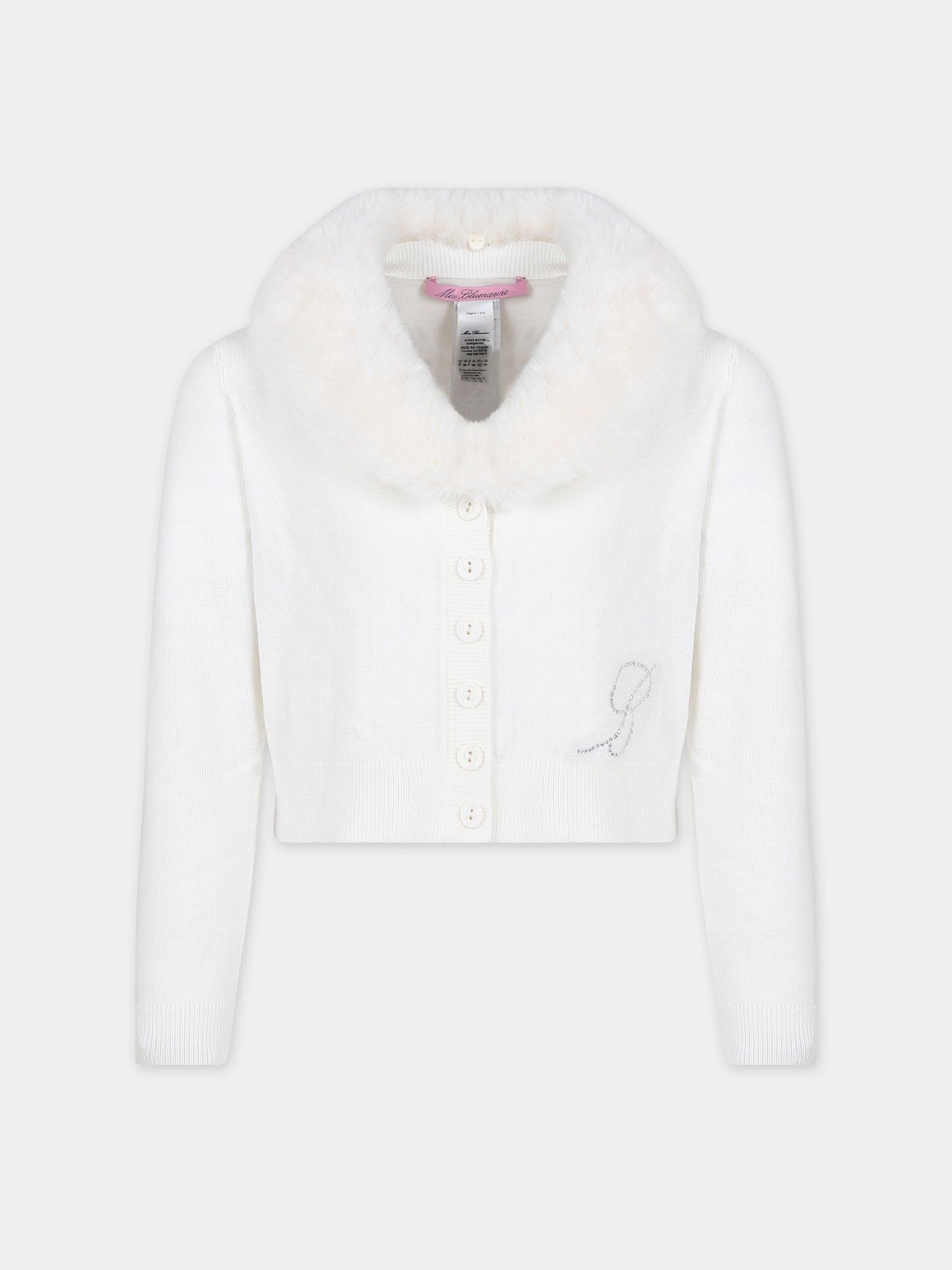 Cardigan avorio per bambina con logo,Blumarine Baby,IF3092 10602