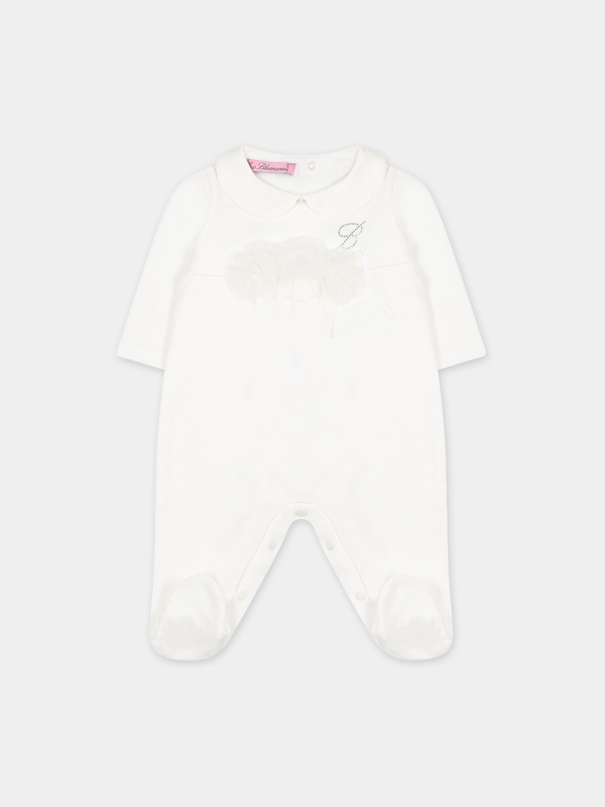 Tutina bianca per neonata con logo,Blumarine Baby,IF3114 10602