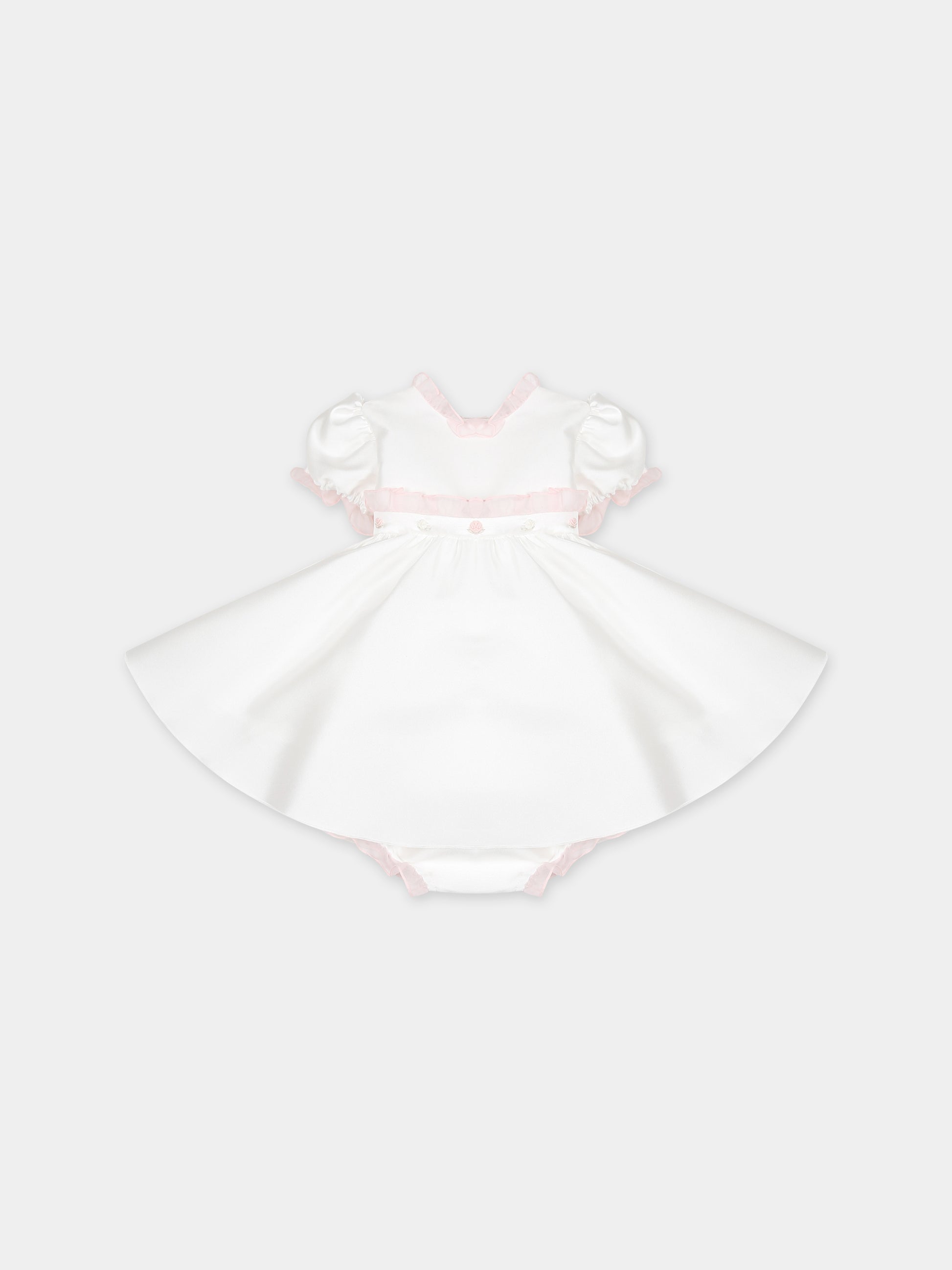 Vestito bianco per neonata con fiori ricamati,La Stupenderia,CBAB56O03
