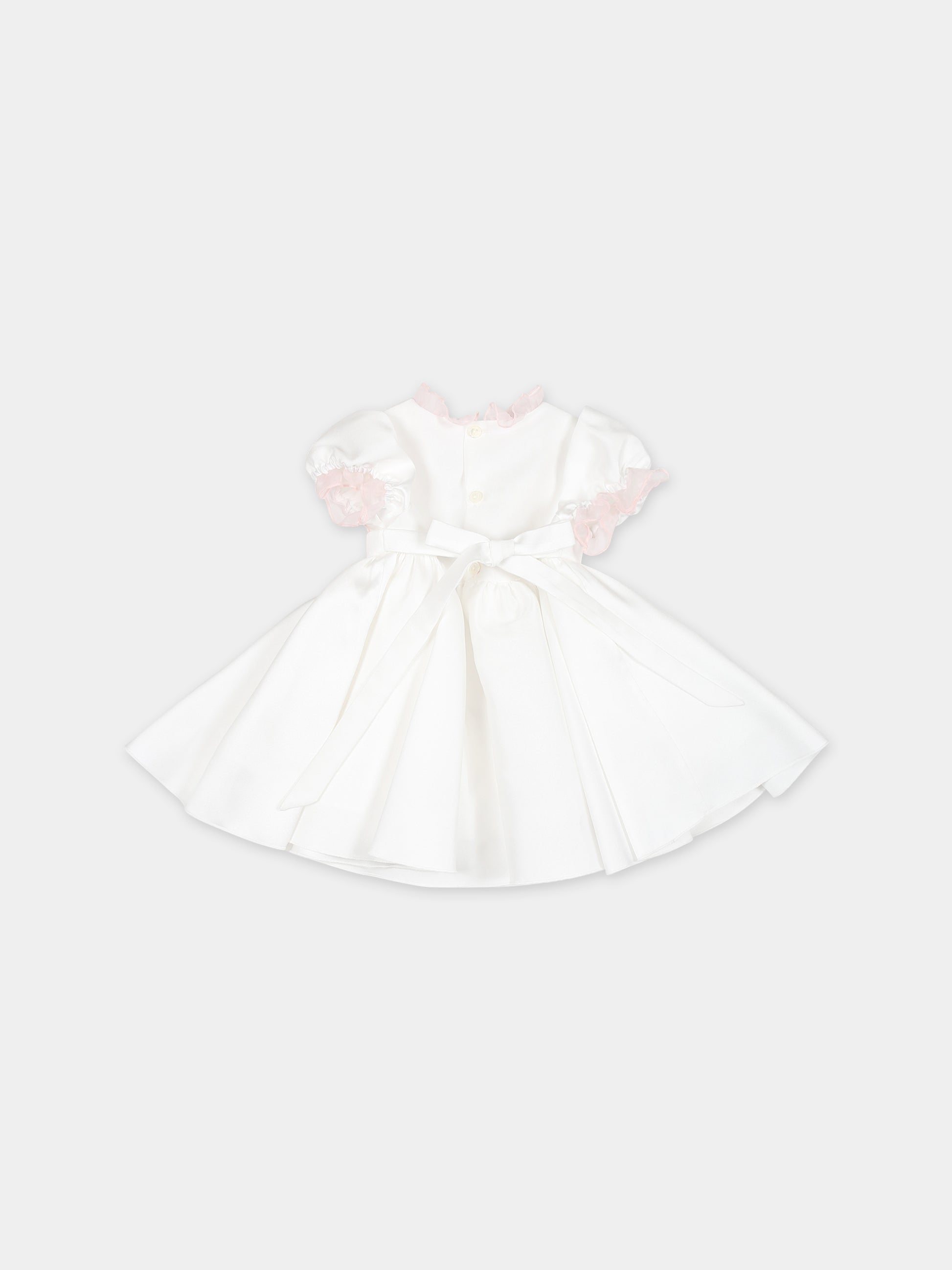 Vestito bianco per neonata con fiori ricamati,La Stupenderia,CBAB56O03