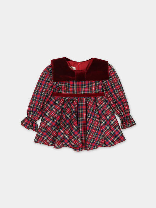 Vestito elegante rosso per neonata con motivo a quadri,La Stupenderia,TCAB66Z53