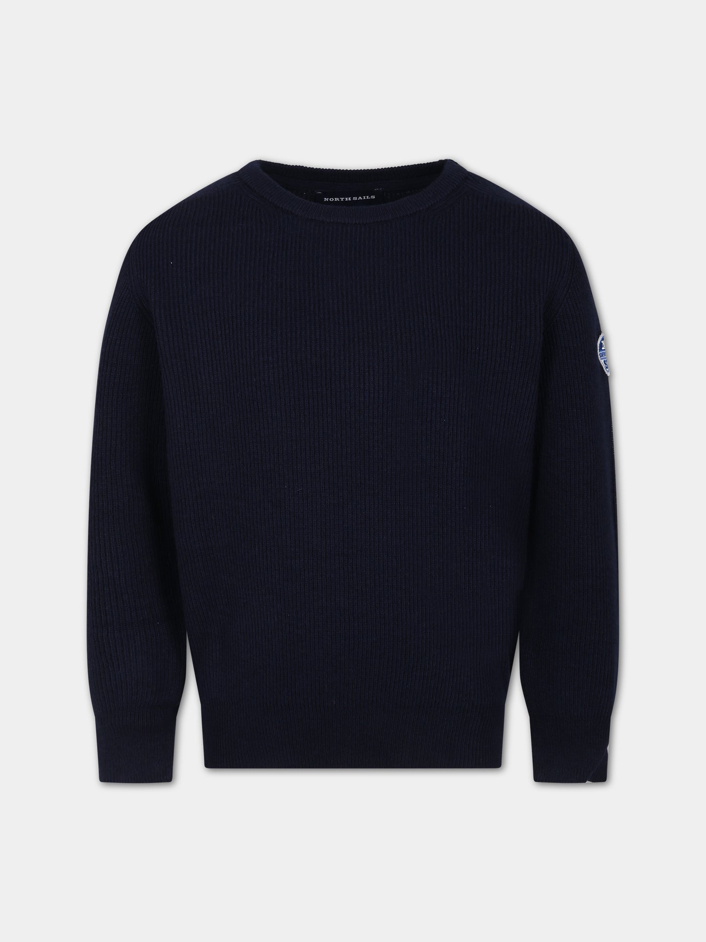 Maglione blu a costine per bambino con logo,North Sails,796175 000 0802