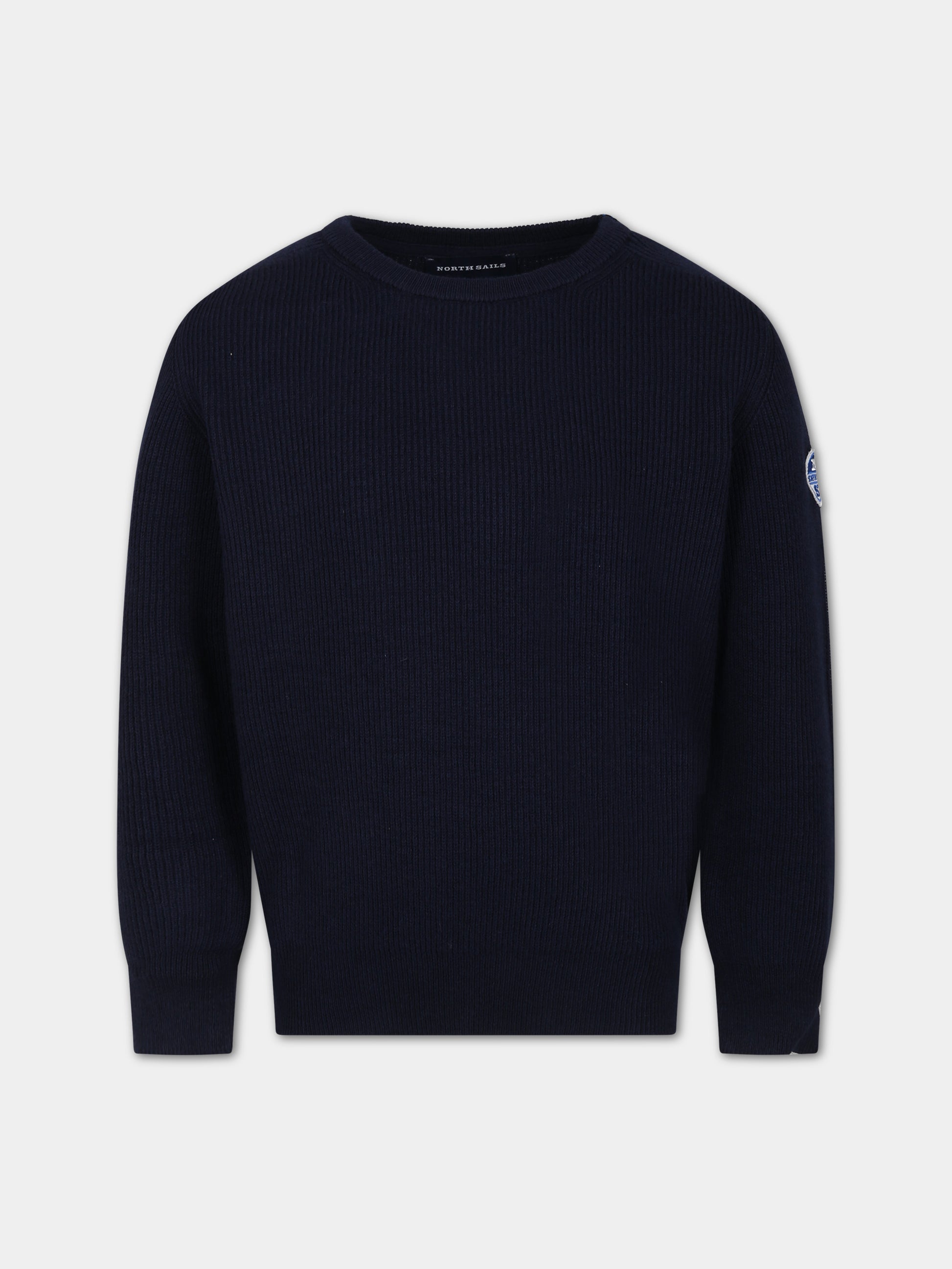 Maglione blu a costine per bambino con logo,North Sails,796175 000 0802