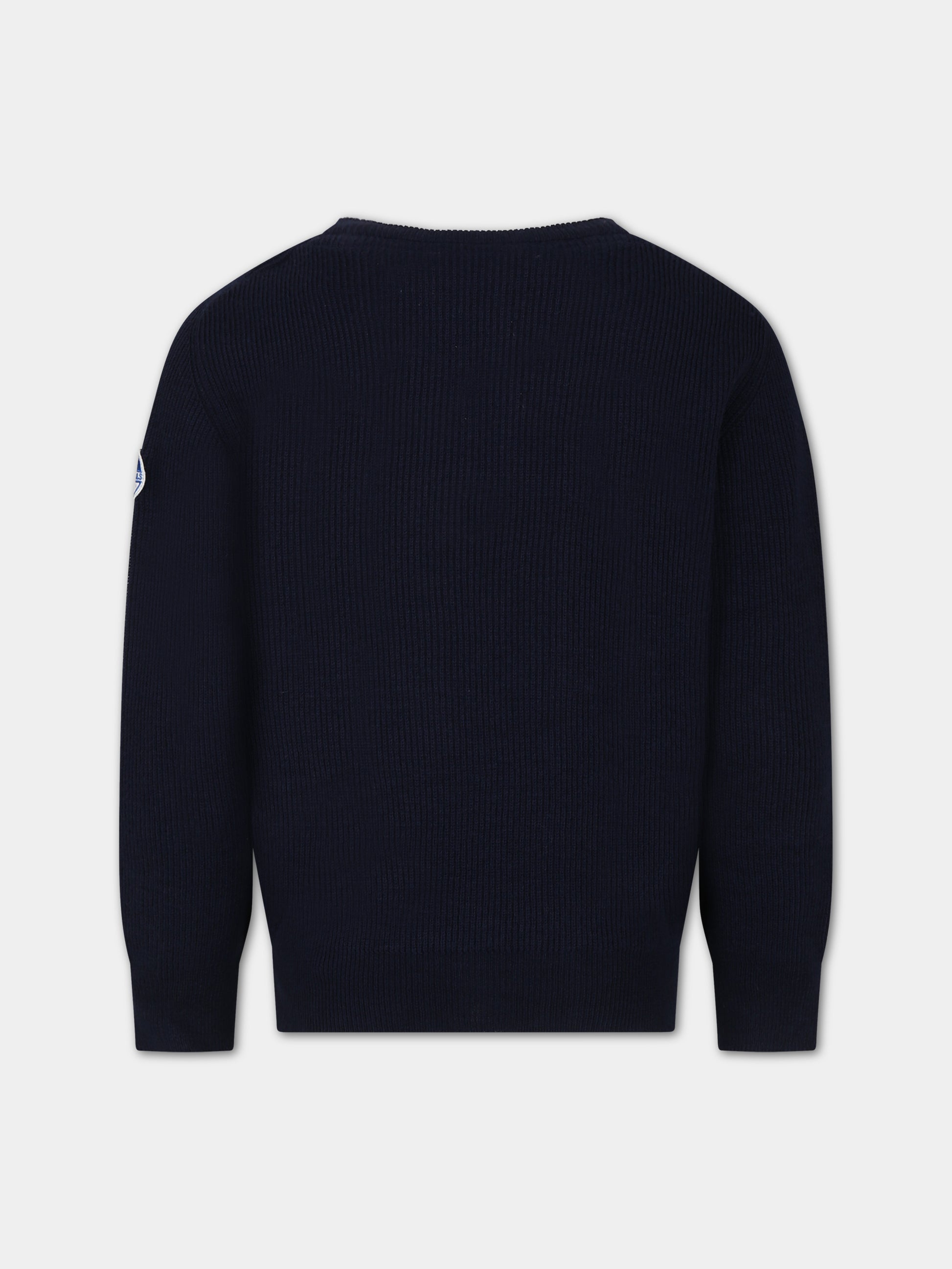 Maglione blu a costine per bambino con logo,North Sails,796175 000 0802