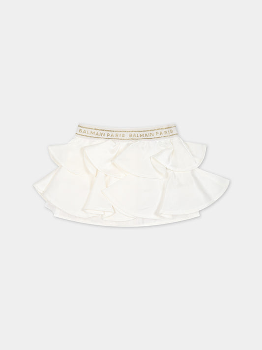 Gonna avorio per neonata con logo,Balmain Kids,BT7021 K0158 101