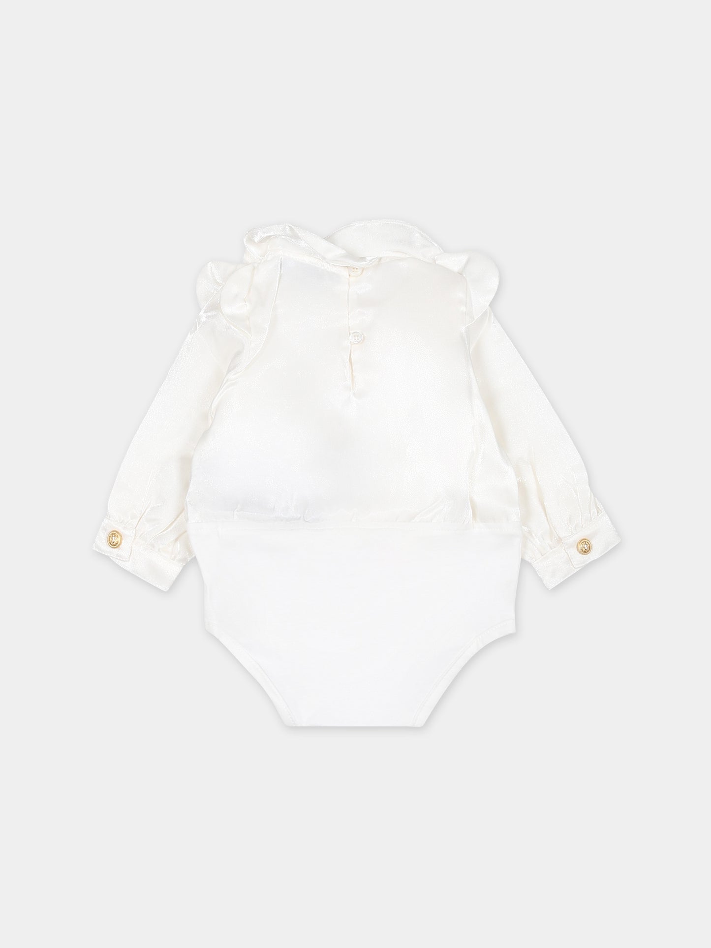 Camicia avorio in satin per neonata,Balmain Kids,BTA030 K0158 101