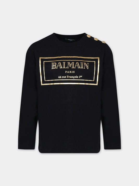 T-shirt nera per bambini con logo,Balmain Kids,BT8R70 Z1764 930OR