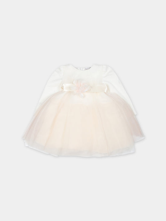 Vestito avorio per neonata con fiori,Monnalisa,73B900 2650 0201
